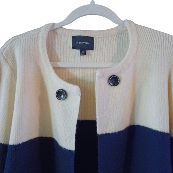 Women's XL Anthropologie La Fee Verte Navy Color Block Stripe Cardigan Sweater - Picture 10 of 16